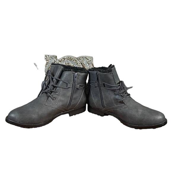 Sporto Gray Hornet Leather Faux Fur Ankle Boots Women Sz 6 - Picture 3 of 13